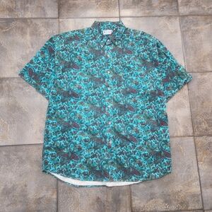 Vintage 90s Blue Skies Apparel Men's Large Paisley Hawaiian Button Up Shirt
